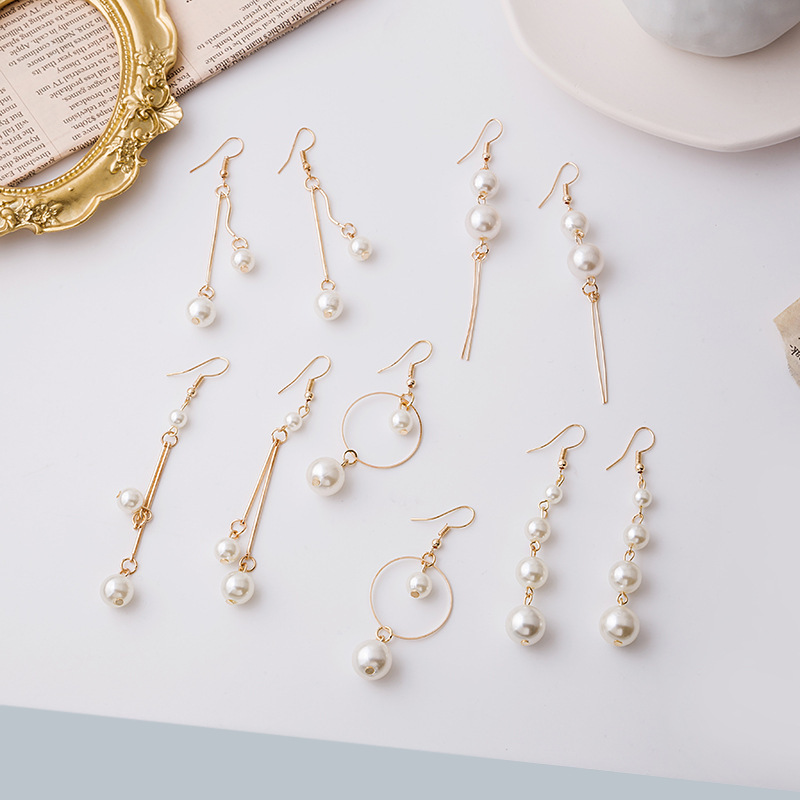 Dongdaemun's new trendy pearl long tassel earrings, ins round commuter size pearl earrings full figure