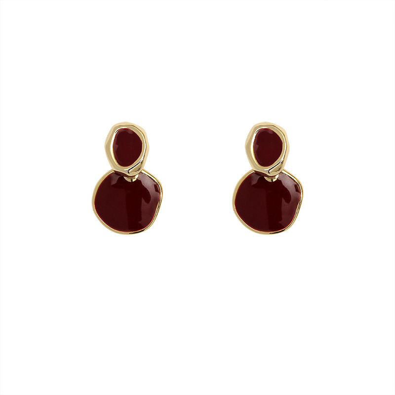 New trendy earrings from Japan and South Korea, women's retro Hong Kong-style geometric earrings, oil-dripping multi-color Morandi color stud earrings Item Picture