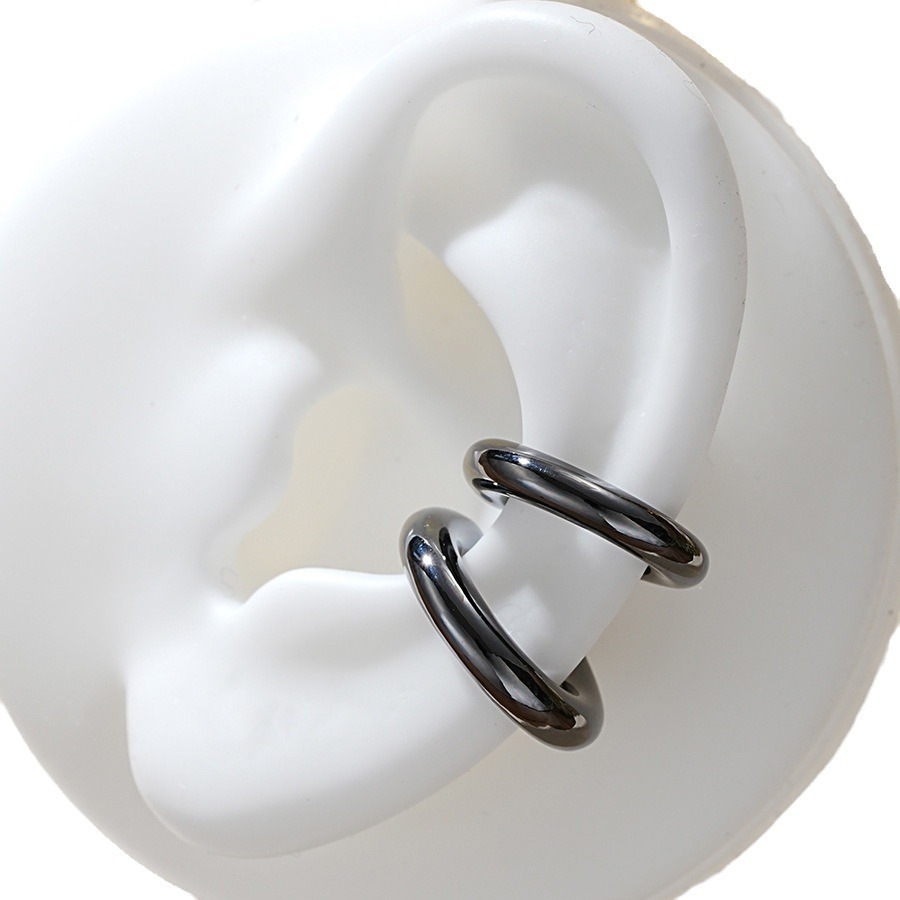 European and American punk asymmetrical metal ear clips, double round ear bone clips, women's C-shaped ear bone clips, earrings and jewelry wholesale Item Picture