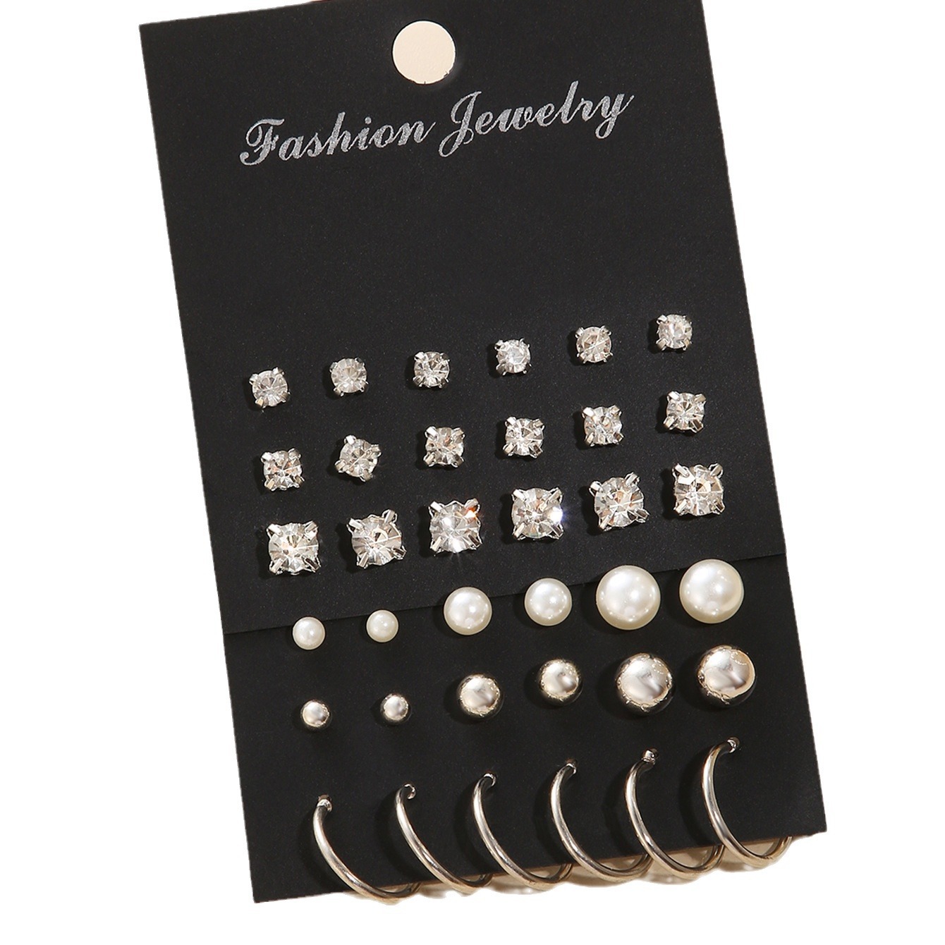 Wholesale of 18-piece new cross-border imitation pearl zircon ear stud sets from Europe and America, featuring a creative, retro, simple and elegant style Item Picture