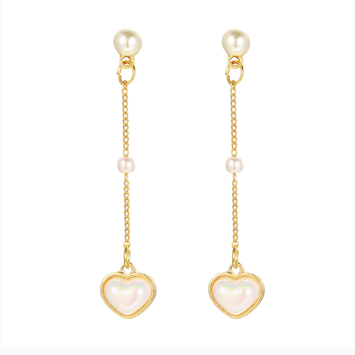 Cross-border French retro heart-shaped tassel design imitation Pearl Earrings pearl Heart Earrings Item Picture