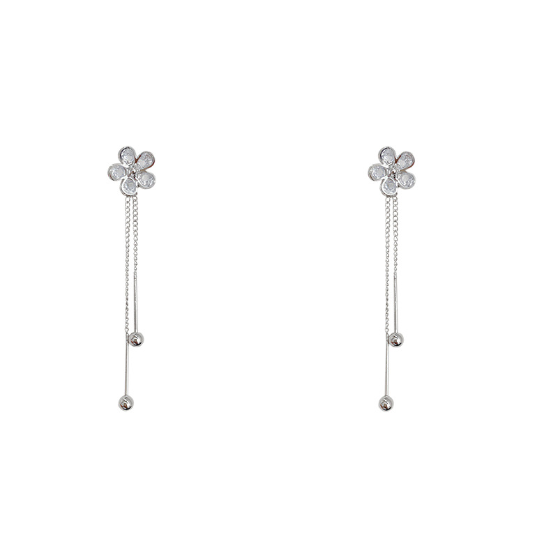 S925 silver needle double flower tassel earrings, a light luxury and high-end look, fashionable and versatile stud earrings, elegant and niche earrings for women Item Picture