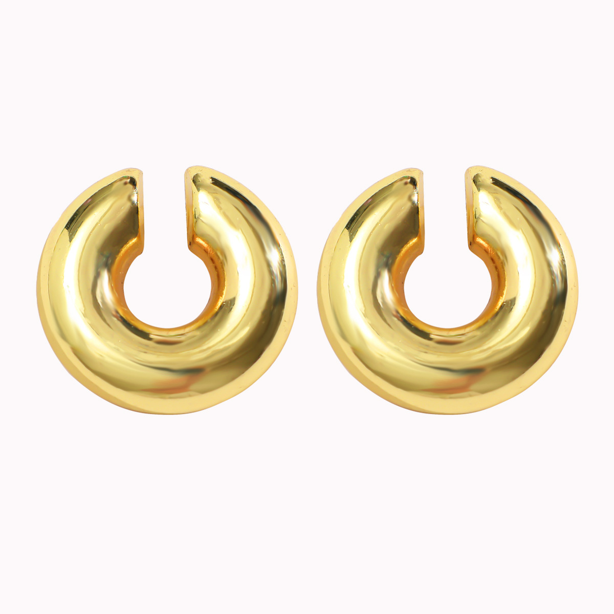 Cross-border best-selling electroplated hollow thick ear loops, ear clips, thick alloy smooth surface, no ear holes, C-shaped ear clip earrings in Europe and America full figure