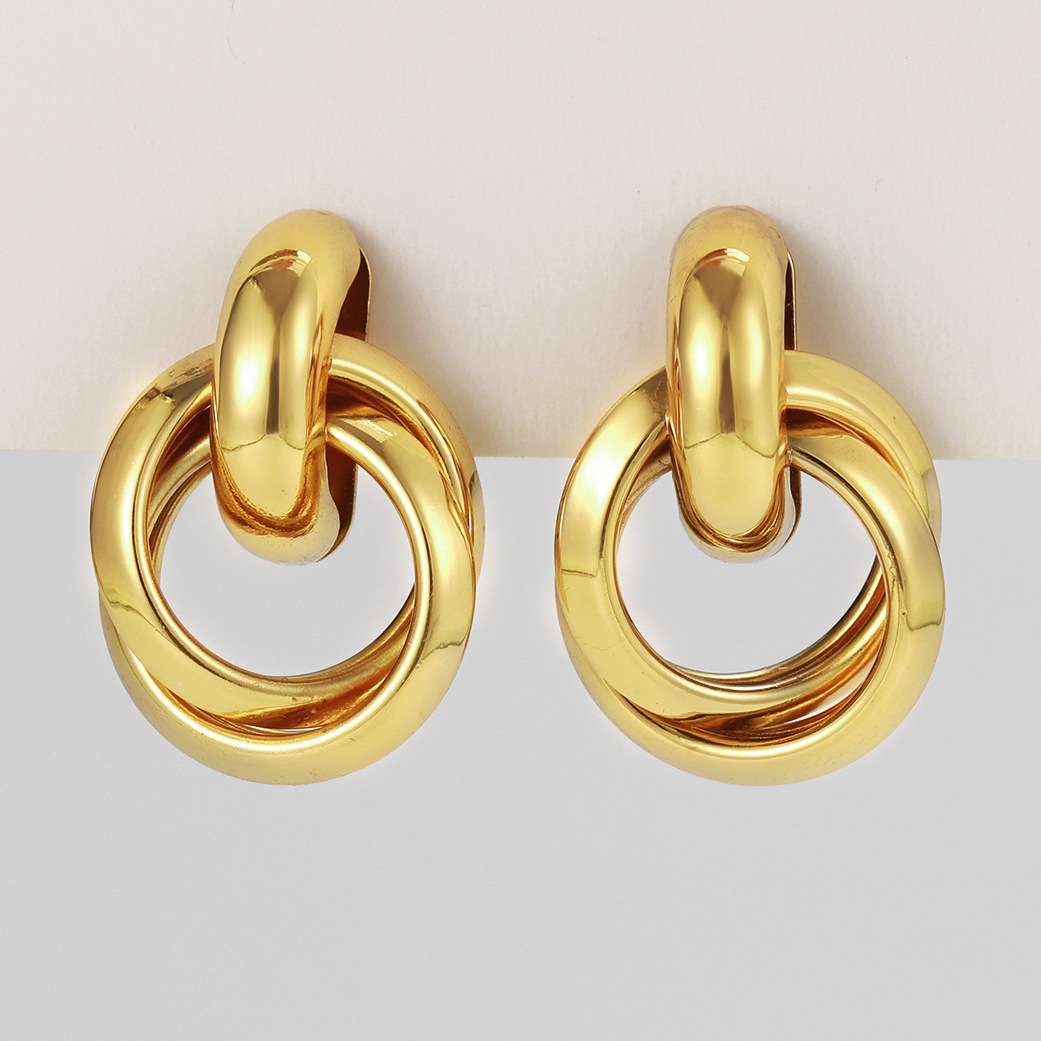 New European and American fashion geometric stud earrings, stainless steel pins, retro ring earrings, popular metal style earrings for women full figure
