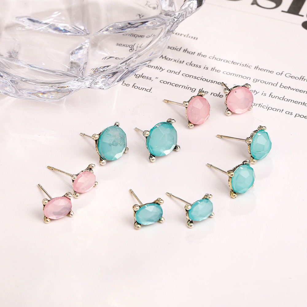 Cross-border jewelry: simple, fashionable, retro geometric multi-color zircon stud earrings set, multi-color dazzling 5-piece women's earrings Specification drawing