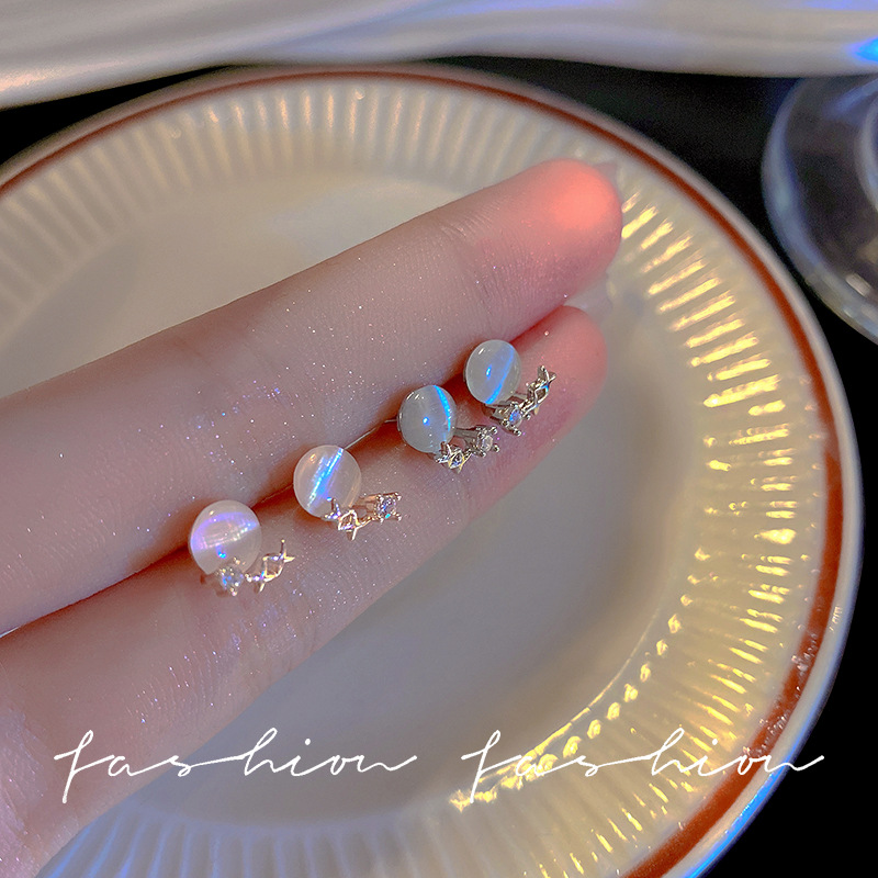 S925 Silver Needle earrings wholesale cat's eye stone small star stud earrings for women, small texture, simple and versatile Japanese and Korean style earrings Specification drawing