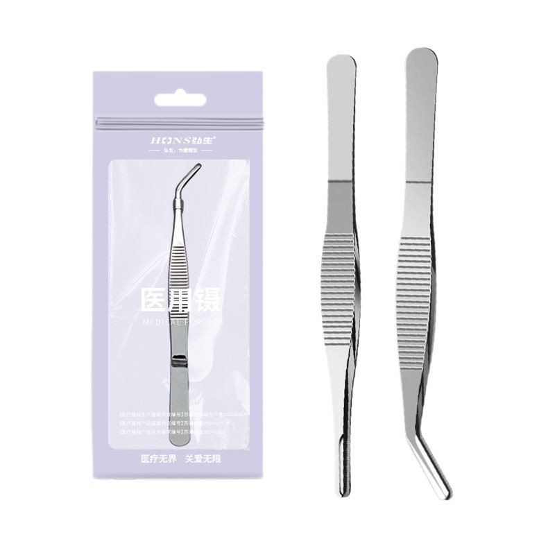 Medical stainless steel forceps, dressing anti-slip auxiliary material clamp, straight head and elbow, medical forceps, stainless steel gauze clamp tool Item Picture
