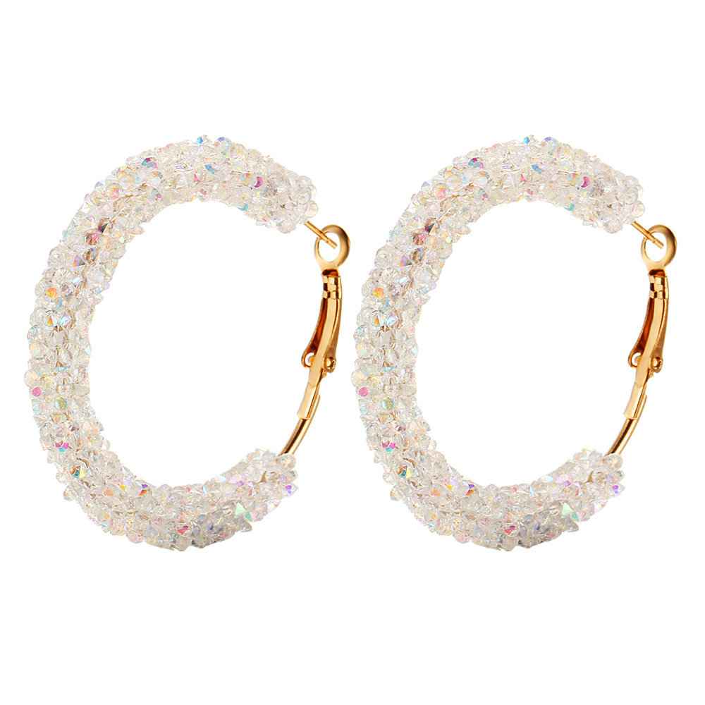 Popular cross-border fashionable, simple, individual, retro and exaggerated earrings from Europe and America, creative circle crystal earrings for women full figure