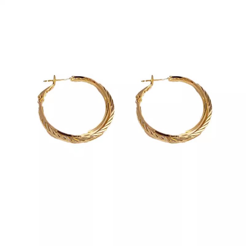 Cold style striped braided silver needle ear rings for women, unique and individualistic plain ring earrings, fashionable and elegant ring earrings Item Picture