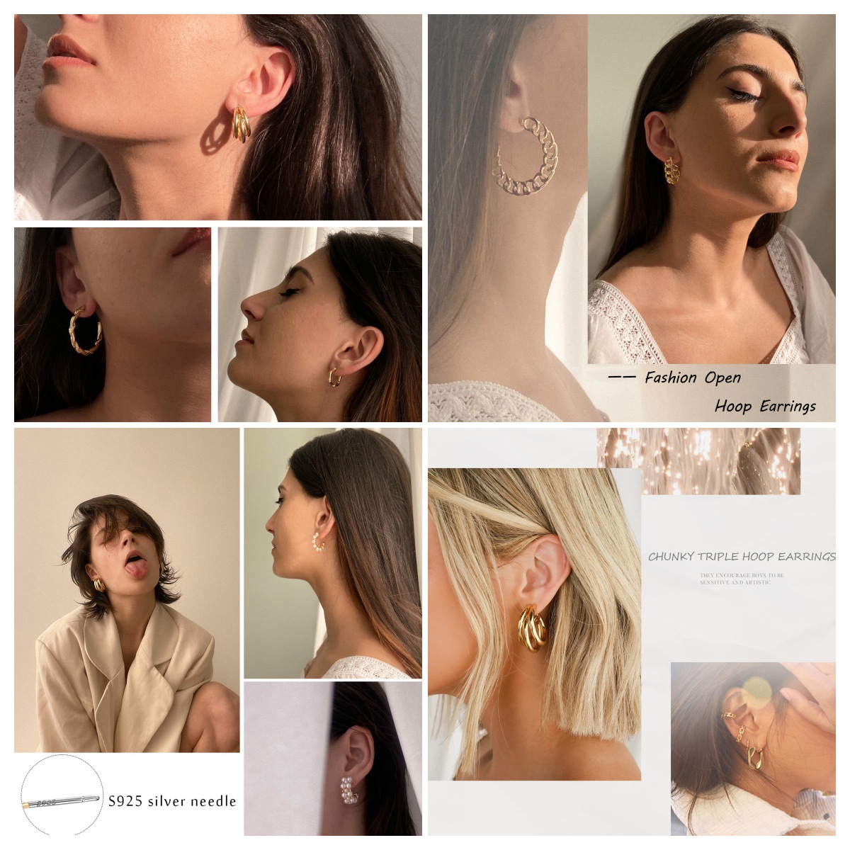 A set of 9-piece exquisite and high-end earrings in rose gold with a unique C-shaped style, exuding a sense of light luxury and sophistication details Picture