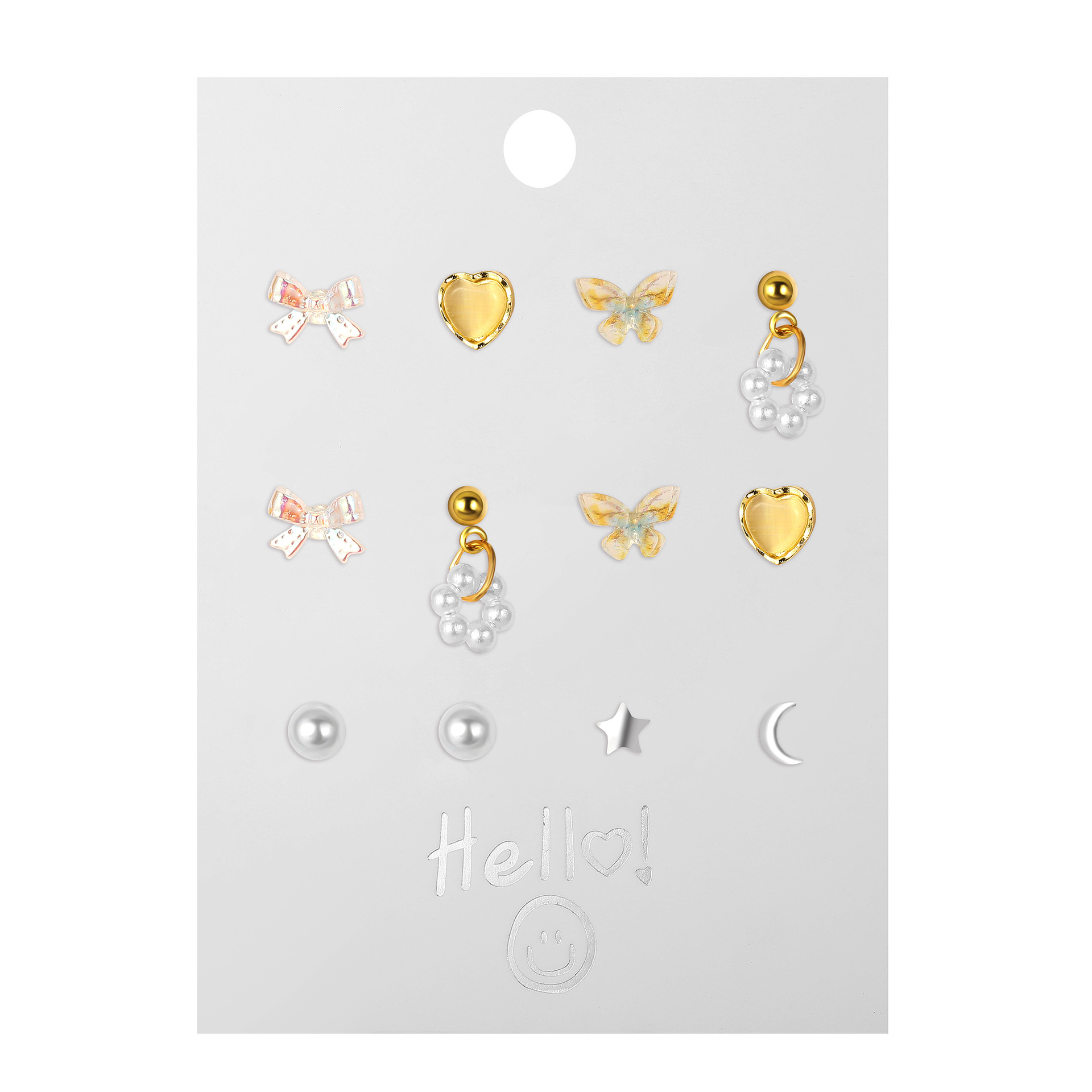 New cross-border color butterfly stud earrings creative heart star Moon earrings set 6 pieces earrings set Item Picture