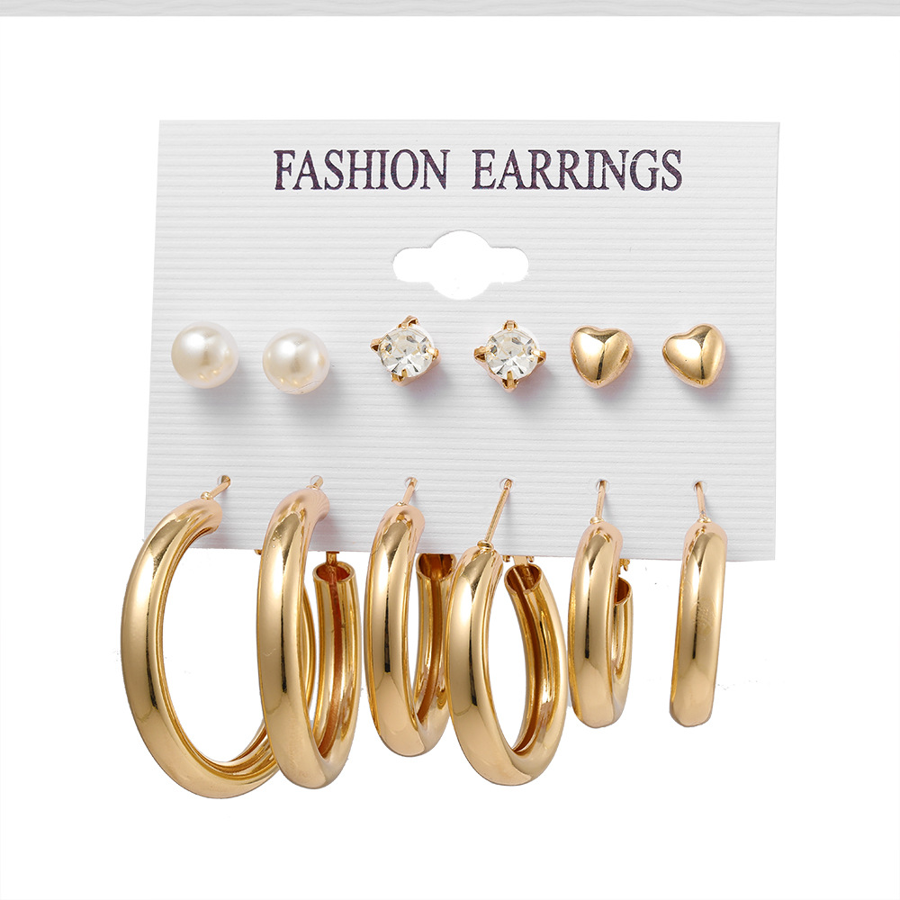 Wholesale of popular cross-border punk gold earrings from Europe and America, creative metal element C-shaped ear ring set of 6 pieces Item Picture