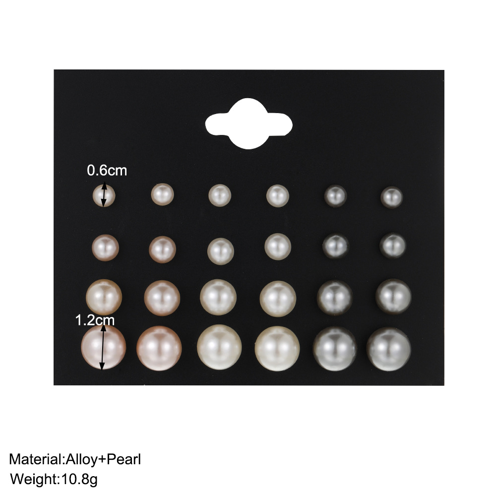 A new 12-piece set of cross-border stud earrings from Europe and America, featuring a high-end retro pearl imitation stud and simple European and American earrings details Picture
