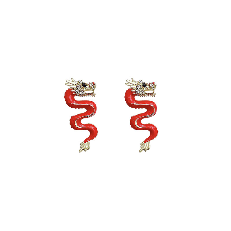 Light luxury and high-end style, dragon-shaped earrings for women in the zodiac year, Chinese style, fashionable, unique and individual, small and exquisite earrings Item Picture