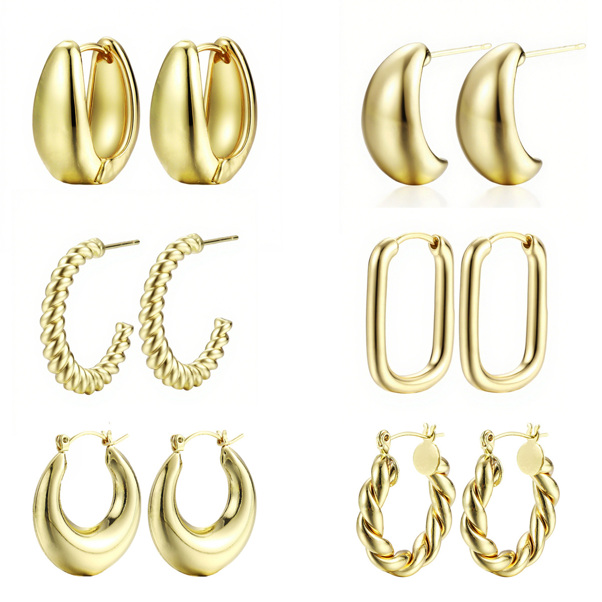 Amazon's best-selling gold hoop earrings, minimalist U-shaped twisted ring earrings, unique texture, gold and silver two-color earrings full figure