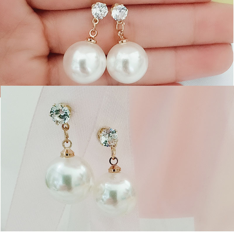 S925 Silver needle sweet pearl stud earrings, Korean style zircon earrings, French retro and elegant short earrings details Picture