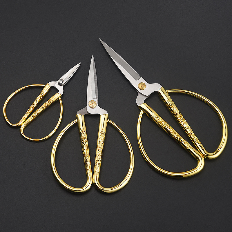 In-stock stainless steel dragon and phoenix scissors, multi-functional opening ribbon-cutting scissors, wedding gold scissors, household alloy dragon and phoenix scissors details Picture