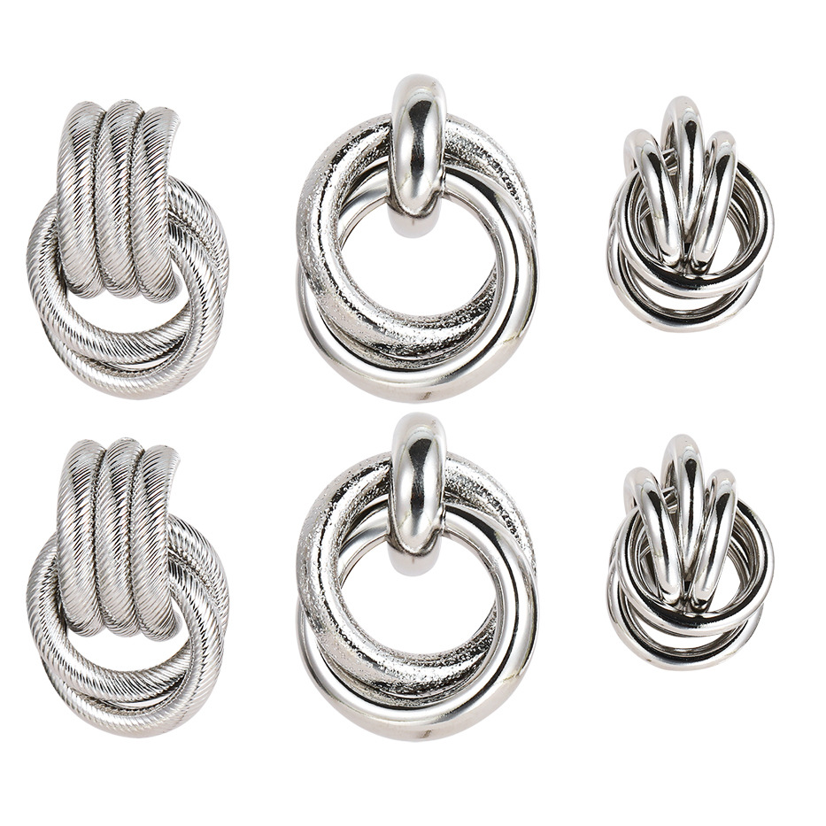 A set of 3 pairs of cross-border metal earrings from Europe and America, featuring exaggerated geometric twist earrings and a minimalist style on Instagram Item Picture