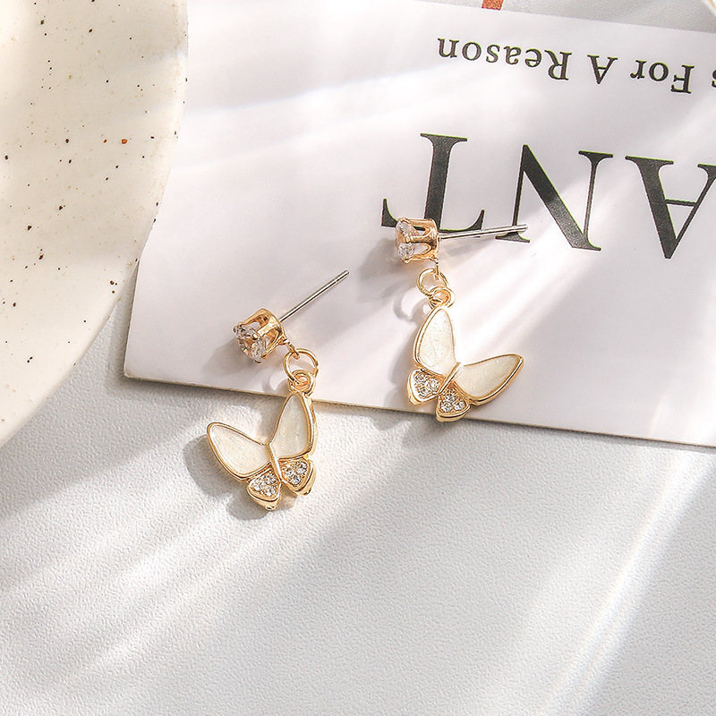 S925 Silver Needle Korean elegant female oil-dripping butterfly earrings, new trendy, simple and fresh stud earrings details Picture
