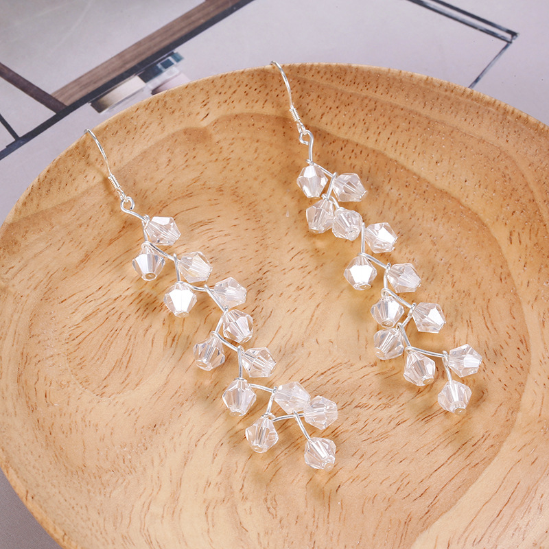 Korean earrings, long, simple, fringed, transparent crystal, personalized and versatile, wholesale exquisite details Picture