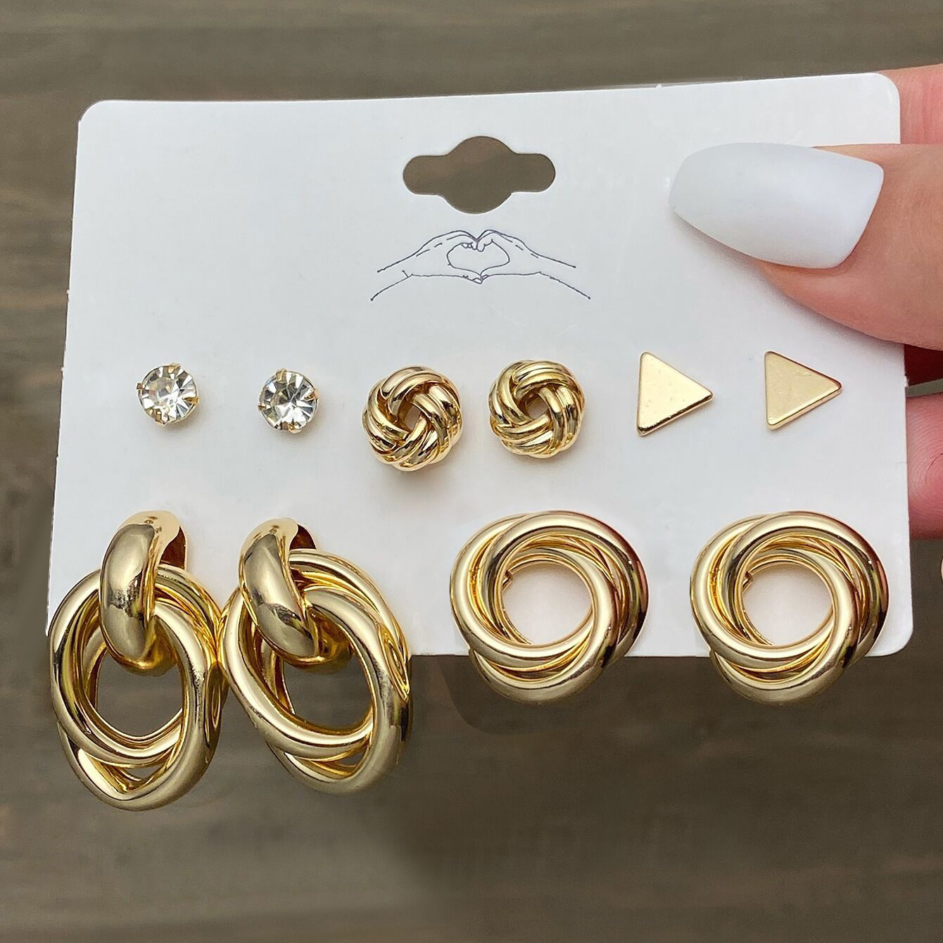 A set of 6 pairs of new cross-border simple earrings from Europe and America, featuring creative, individual and fashionable diamond-encrusted large circles details Picture