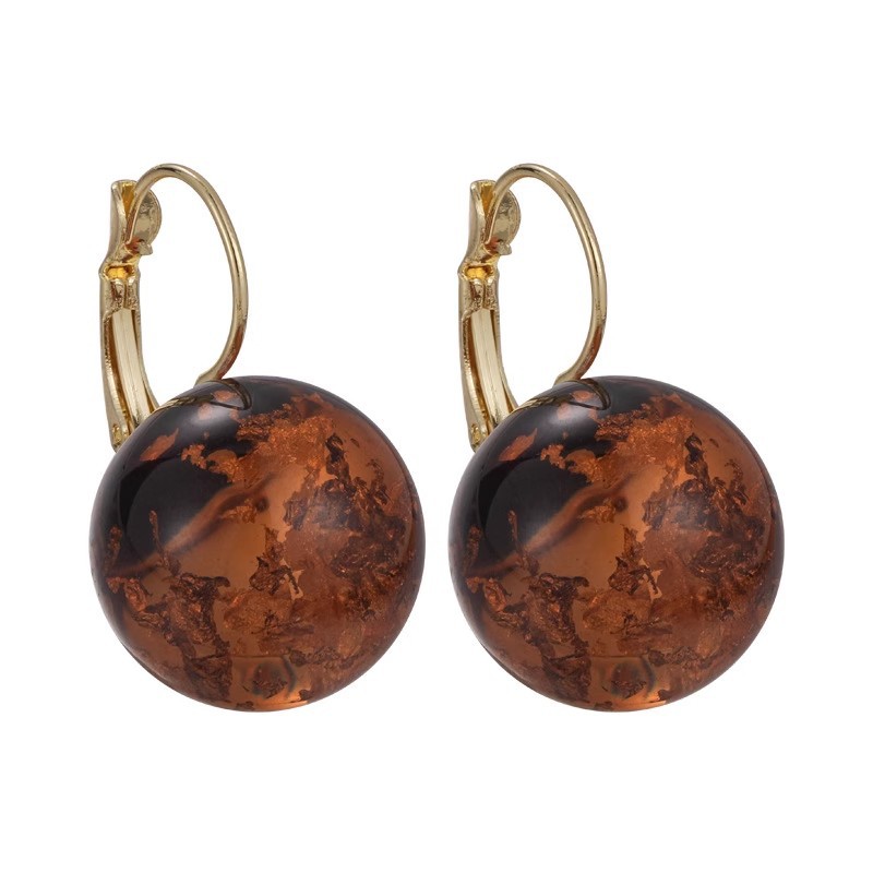 Hong Kong-style retro, clear and transparent round ball-tinted stud earrings, women's light luxury and high-end fashion earrings, unique and niche design earrings Item Picture
