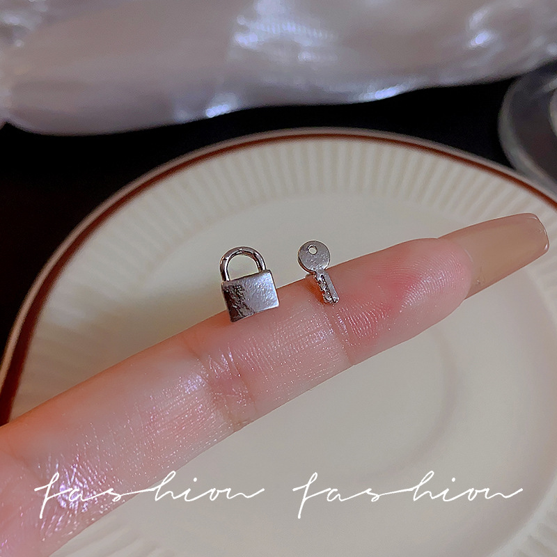 Korean-style creative lock head key earrings, small, simple and high-end design sense, individual ear studs, light luxury and unique earrings, trendy Application Scenario