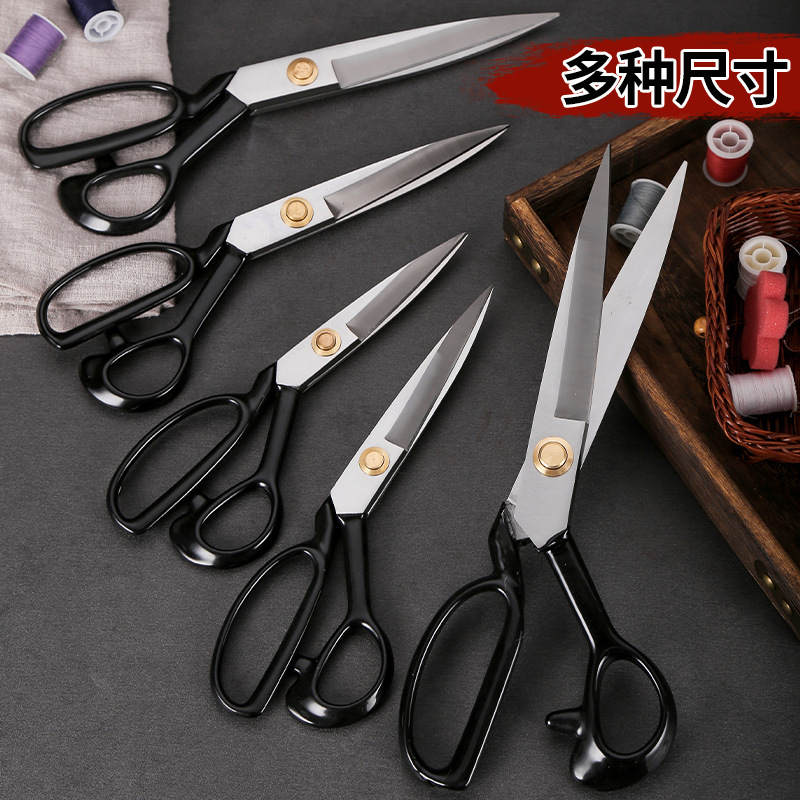 In-stock manganese steel tailor scissors, sharp clothing scissors, household fabric cutting large scissors, thickened professional sewing scissors details Picture