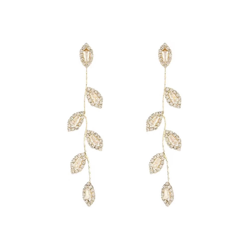 Korean-style sparkling tassel long zircon leaf earrings for women, exquisite and niche design, high-end summer new burst earrings Item Picture