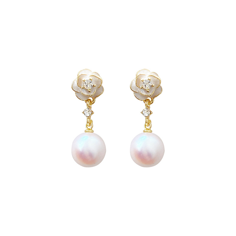Camellia gentle fragrance pearl new earrings spring and summer light luxury tassel high-end style bestseller French earrings for women Item Picture