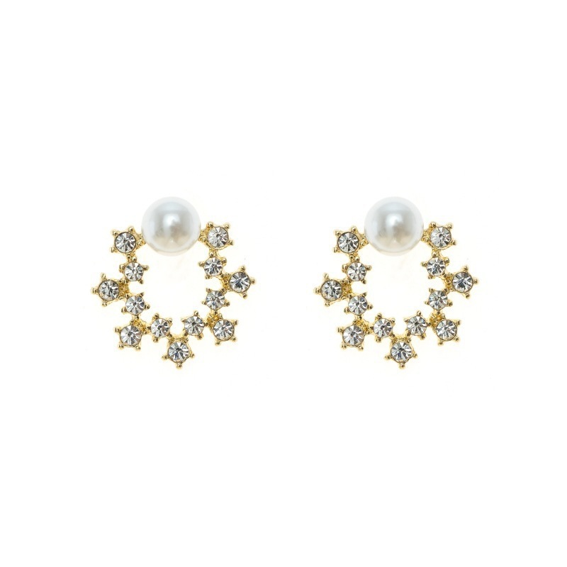 925 Silver Needle Korean style small and trendy pearl stud earrings, simple pearl full diamond small star anti-allergy earrings Item Picture