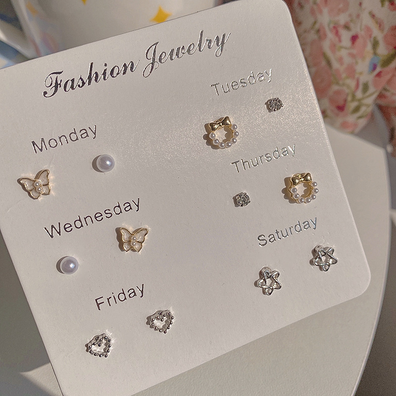 A 12-piece set of S925 silver needle earrings featuring fashionable and sweet Japanese and Korean style stud earrings for women on Instagram full figure