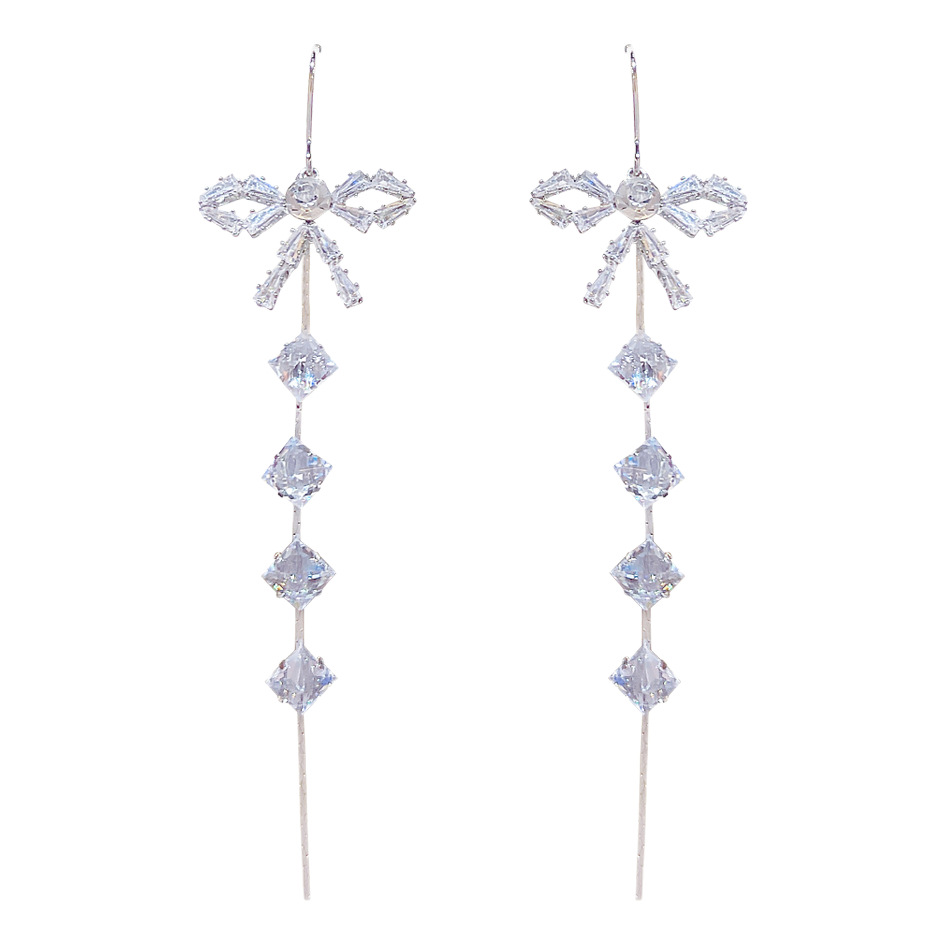 Super fairy bow tassel zircon earrings for women 2025 New bestseller Stud earrings, niche high-end ear hook earrings Item Picture