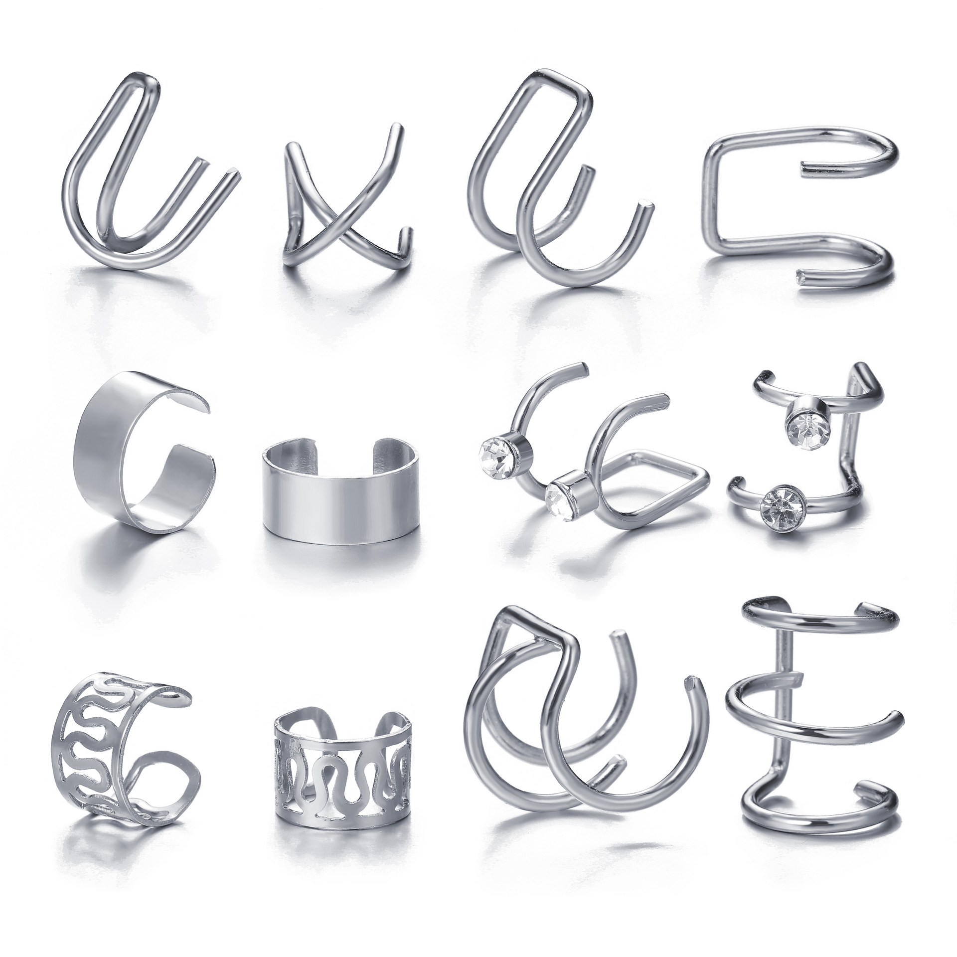 A creative and simple 12-piece set of C-shaped letter earrrings without ear holes, a popular cross-border ear clip set from Europe and America Application Scenario