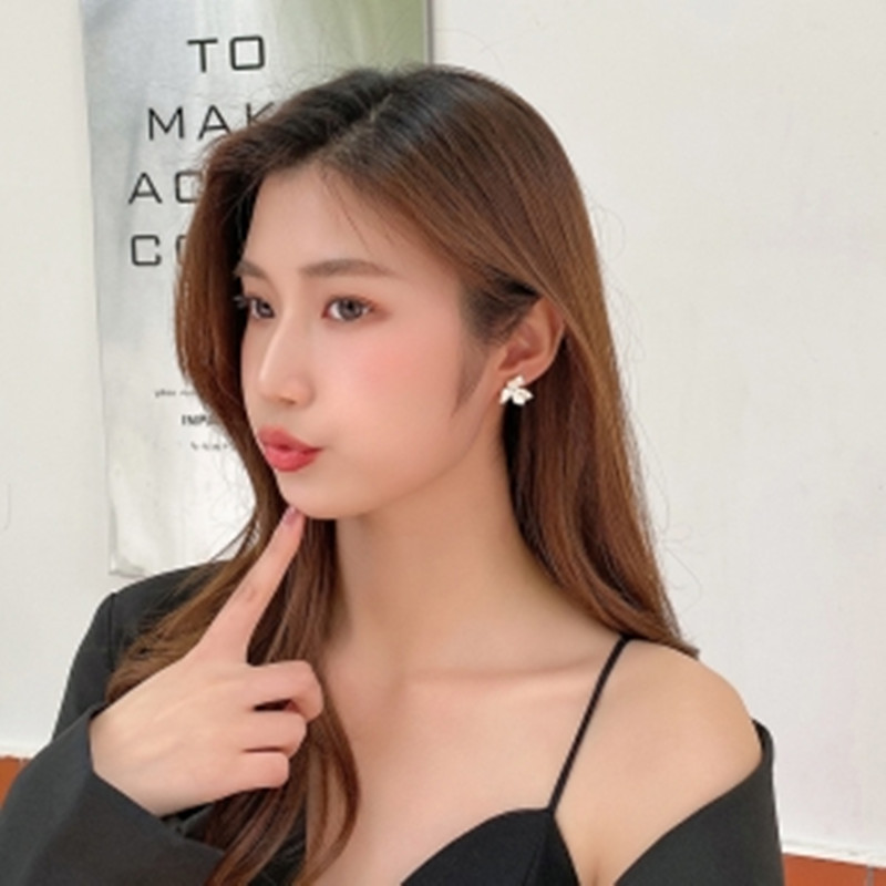 S925 Silver Needle Korean summer Fresh White petal Zircon new trendy trendy stud earrings for women Specification drawing