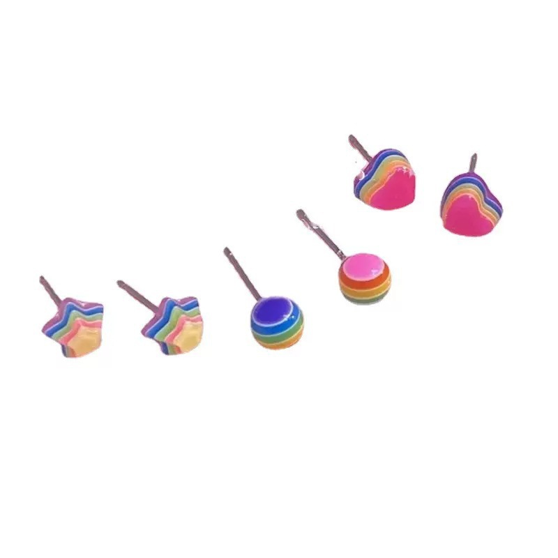 Dopamine Rainbow Candy Star Heart Stud Unique Set Earrings 2024 New bestseller High-end Earrings Item Picture