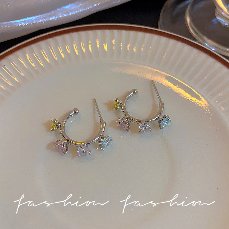 Fashionable colored diamond earrings, a cool female style, ins zirconium-inlaid earrings with a unique design sense, and new 2025 bestsellers Application Scenario