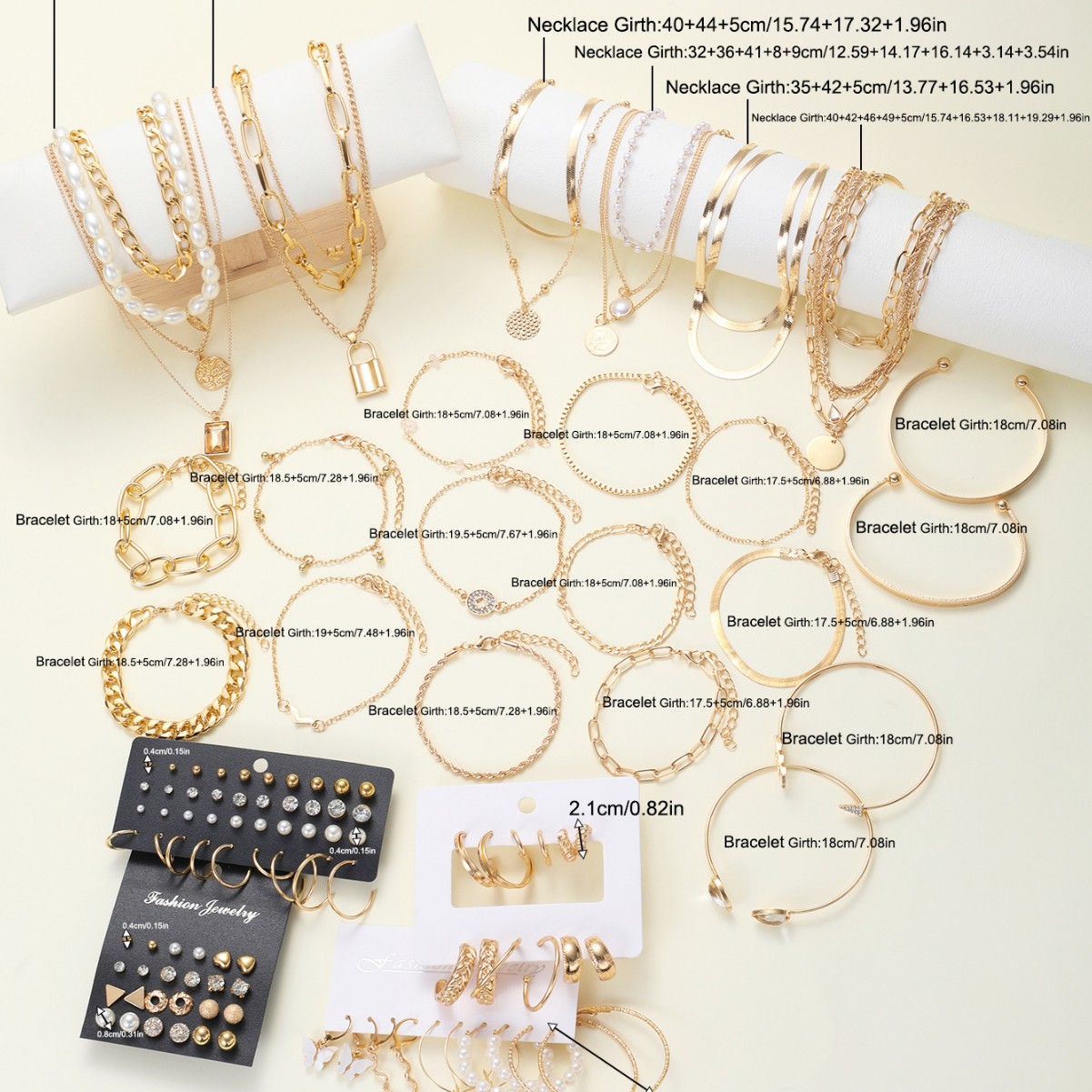A new cross-border jewelry set featuring fashionable, elegant and creative zircon imitation pearl alloy jewelry for women, totaling 108 pieces Specification drawing