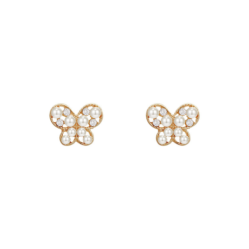 S925 Silver Needle Korean Edition Summer New simple butterfly Zircon pearl Stud earrings for women, super fairy-like design for women Item Picture
