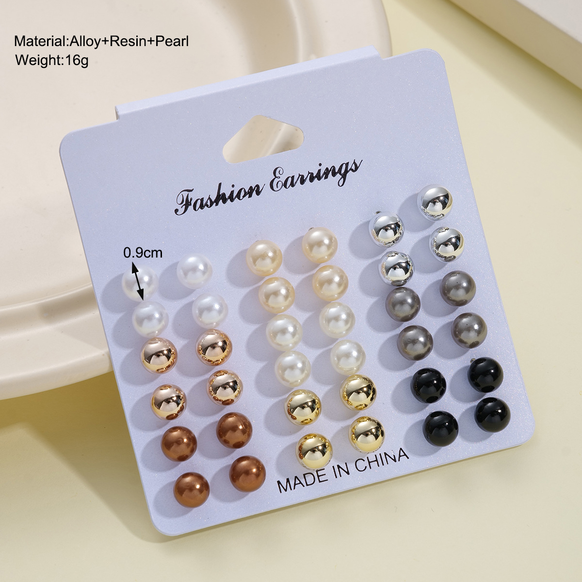 A 18-piece set of fashionable geometric stud earrings for cross-border sales from Europe and America, featuring a commuting imitation pearl stud set Specification drawing