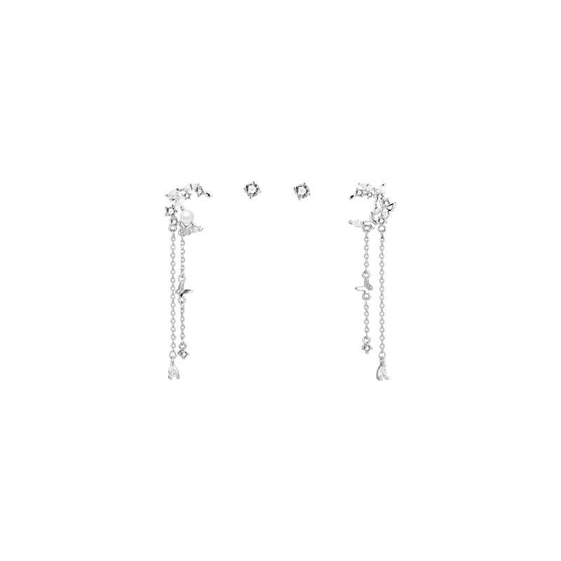 925 Silver Needle Ear Piercing Four-Piece Set Earrings, Women's face-enhancing small ear studs Earrings, Niche design sense, high-end ear bone studs Item Picture