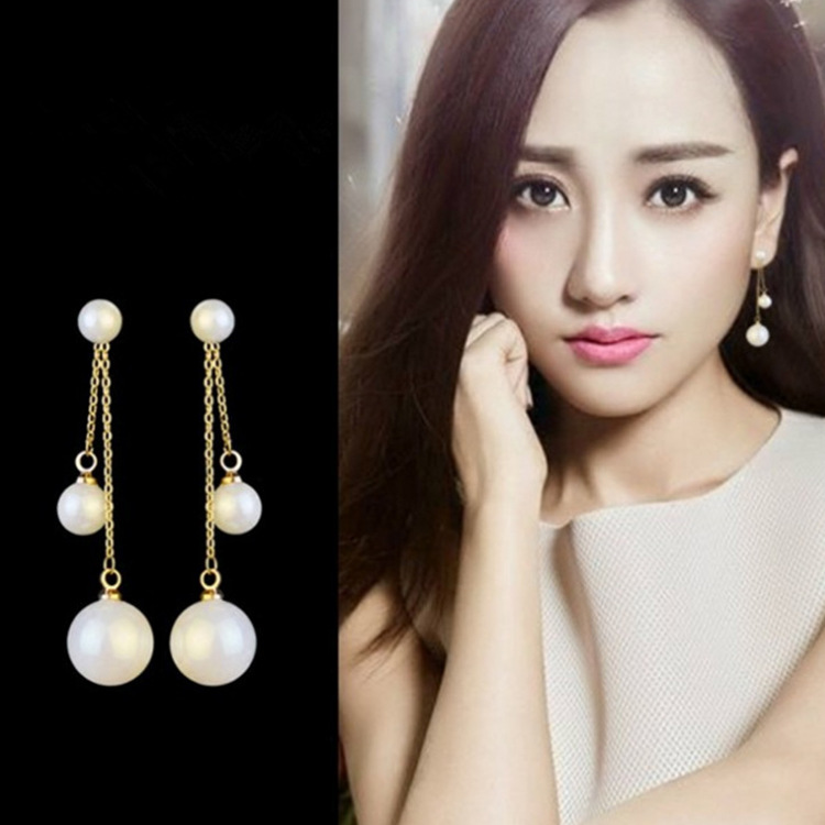 s925 Silver needle simple pearl stud earrings for women, Korean-style fashionable earrings, versatile and trendy long earrings for women details Picture