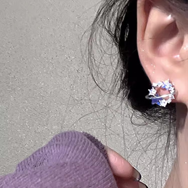 Sparkling diamond star earrings, a unique and niche design, high-end stud earrings, a Korean-style light luxury look for women, versatile silver needle earrings full figure