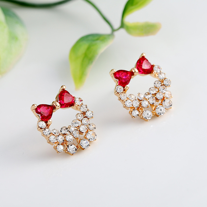 S925 Silver needle new diamond-encrusted bow stud earrings, trendy wholesale of versatile and stylish earrings and pendants Specification drawing