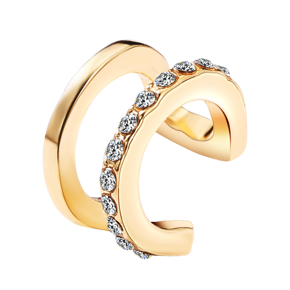Wholesale of popular cross-border best-selling simple line dot diamond double c ear bone clips from Europe and America, personalized double-layer U-shaped ear clips without ear holes Item Picture