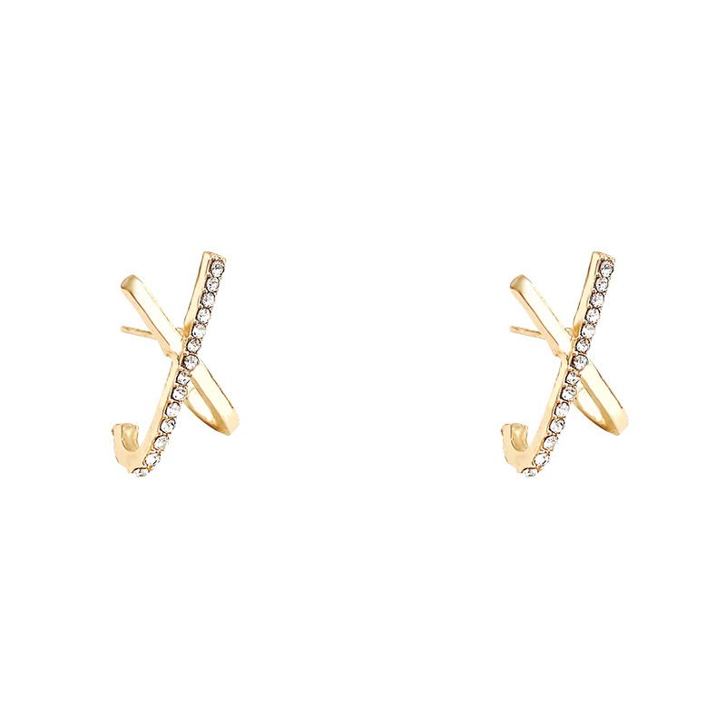 925 Silver needle Light Luxury diamond-encrusted cross stud earrings for women, Japanese and Korean style, fresh and simple forest-style earrings Item Picture