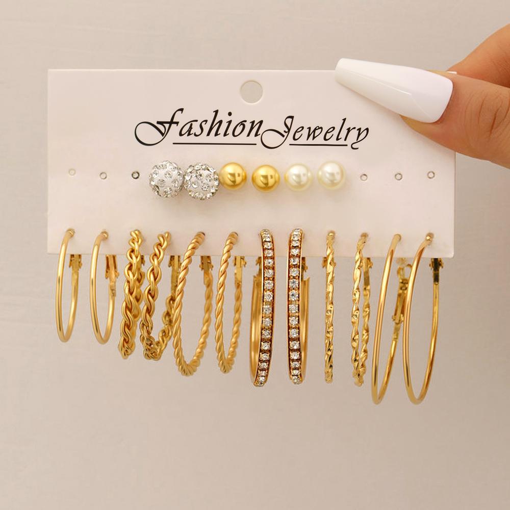 Cross-border new retro C-shaped earring set: 9 pairs of creative and personalized geometric twist earrings and heart-shaped female butterfly earrings full figure