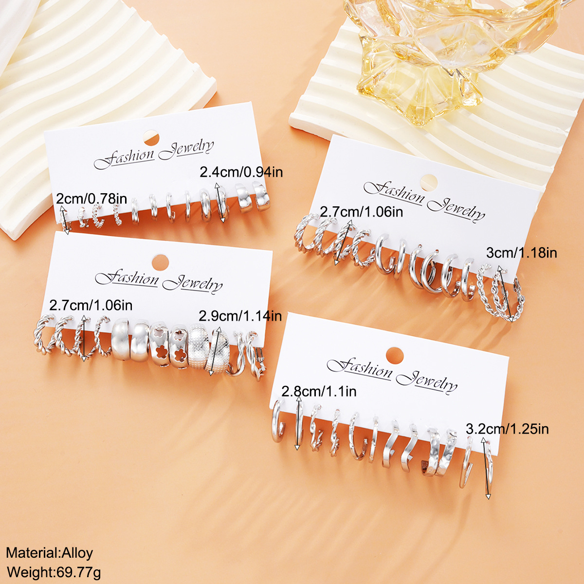 Wholesale of 24-piece set of new cross-border fashionable C-shaped alloy earrings from Europe and America, simple and ins personalized earrings and accessories details Picture