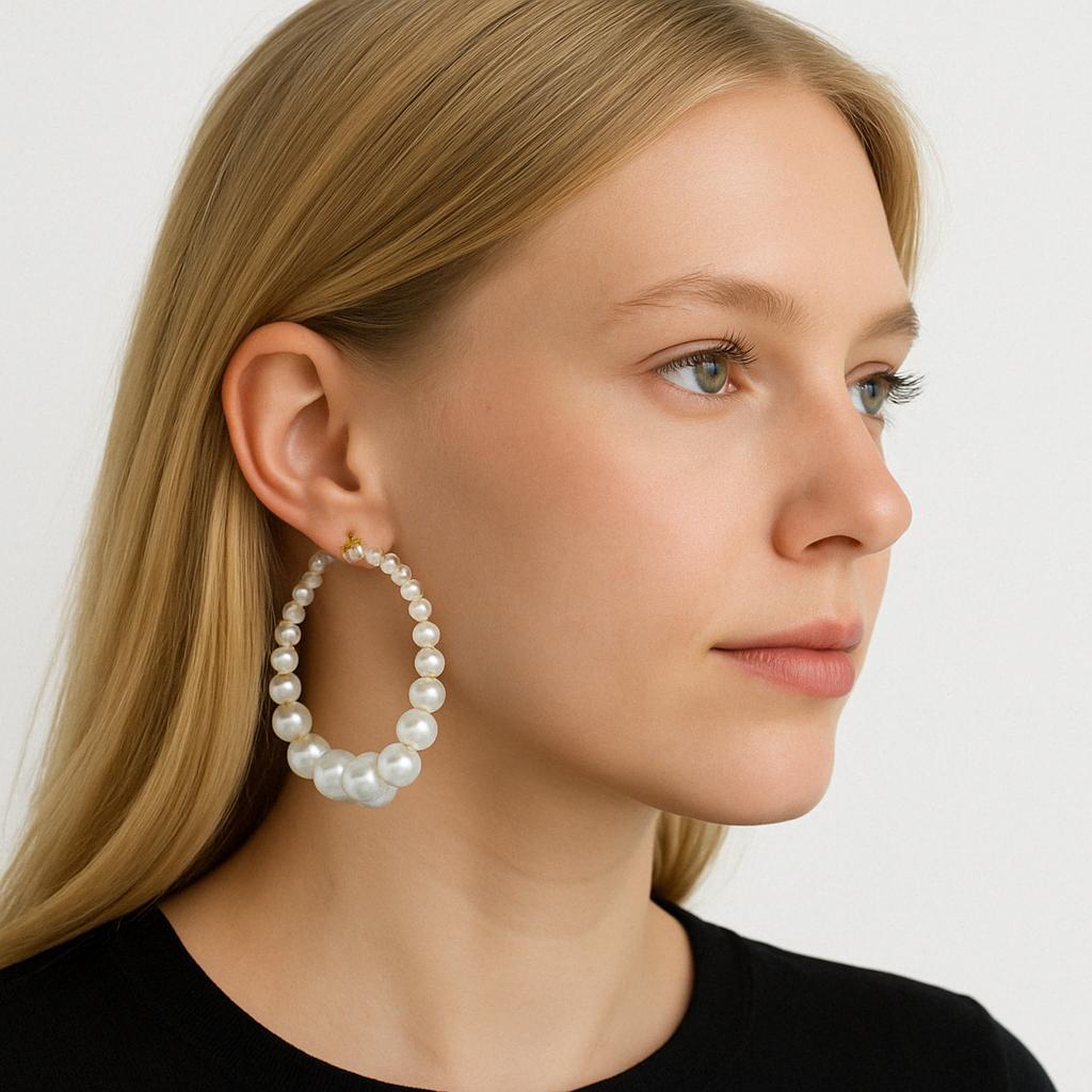 New cross-border artificial pearl round ear rings from Europe and America, exaggerated, individual, high-end, irregular and retro earrings details Picture