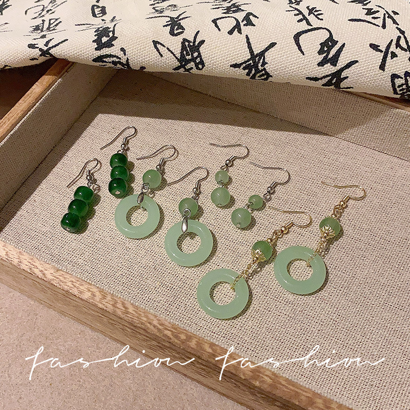 New Chinese-style imitation jade oil droplet beaded earrings, Chinese style and elegance Suzhou grand earrings, simple Hanfu Yiwu accessories for women Specification drawing